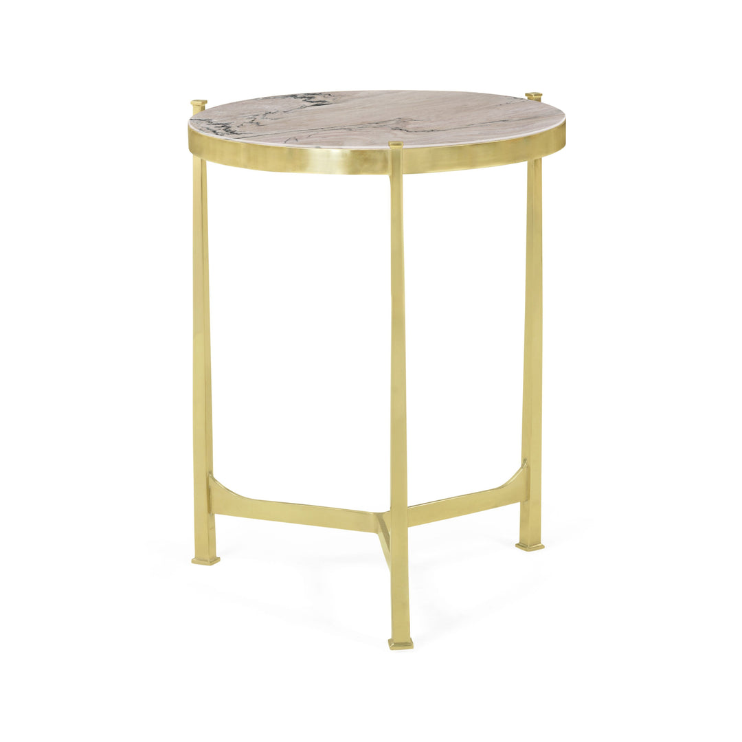 Medium Round Lamp Table with Brass Base - Blanco Equador Marble