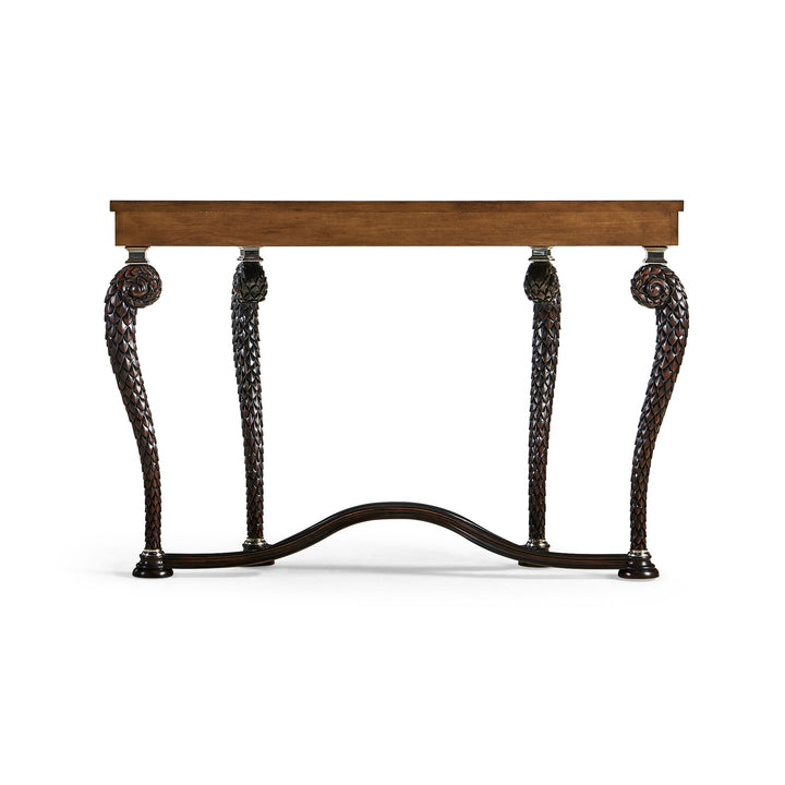 Feather Inlay Hand Carved Console Table