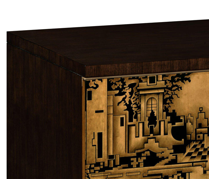 Hand Painted TV Cabinet in Dark Gold Walnut