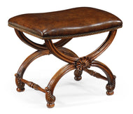 Stool with Scallop Shell in Walnut - Dark Chestnut Leather