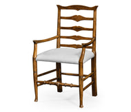 Walnut Dining Chair with Arms Rustic Ladder Back