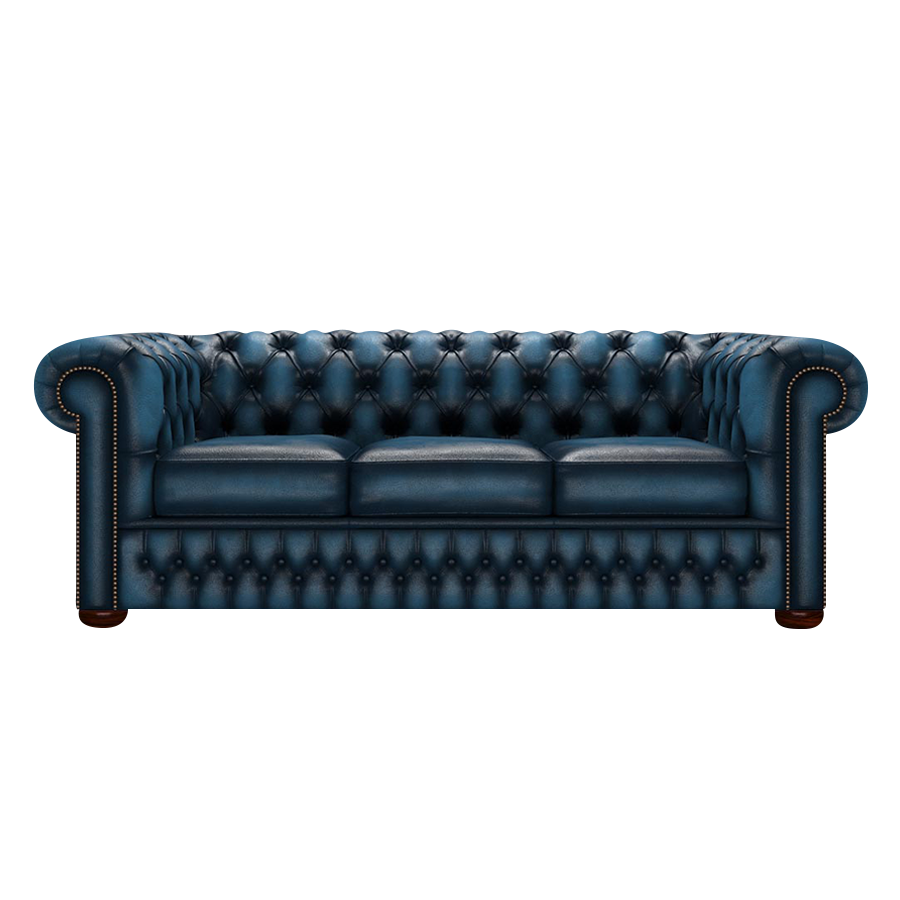 Classic 3 Sits Chesterfield Soffa Antique Blue
