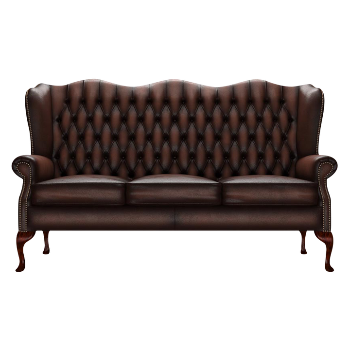 Gladstone 3 Sits Chesterfield Soffa Antique Brown