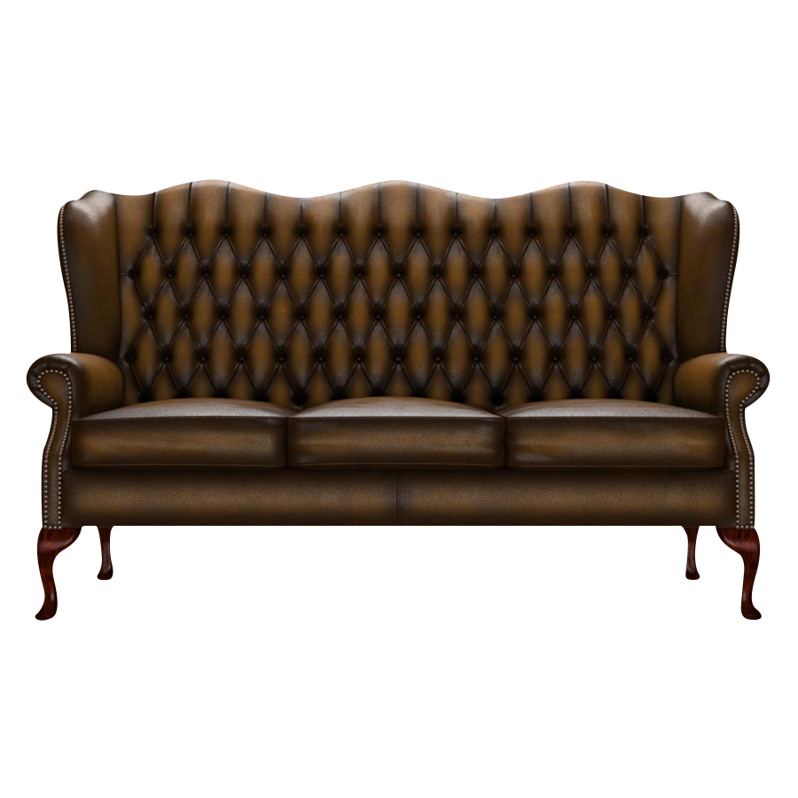 Gladstone 3 Sits Chesterfield Soffa Antique Gold