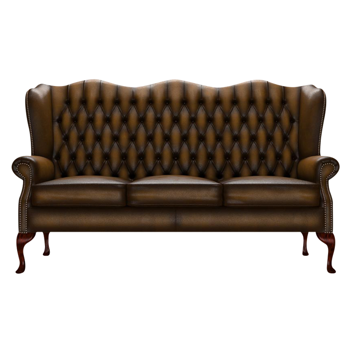 Gladstone 3 Sits Chesterfield Soffa Antique Gold