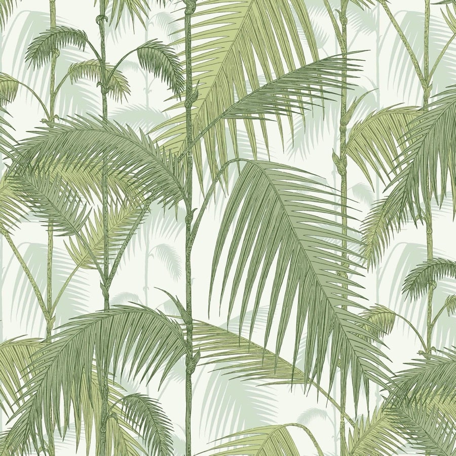 Lataa kuva Galleria-katseluun, Cole and Son Tyg Palm Jungle Olive Green On White
