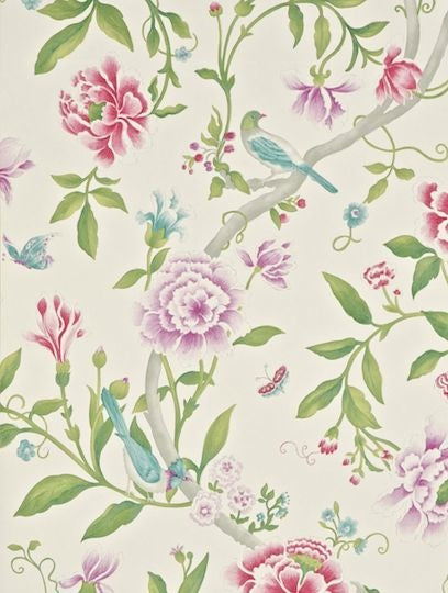 Sanderson Tapet Porcelain Garden Magenta/Leaf Green