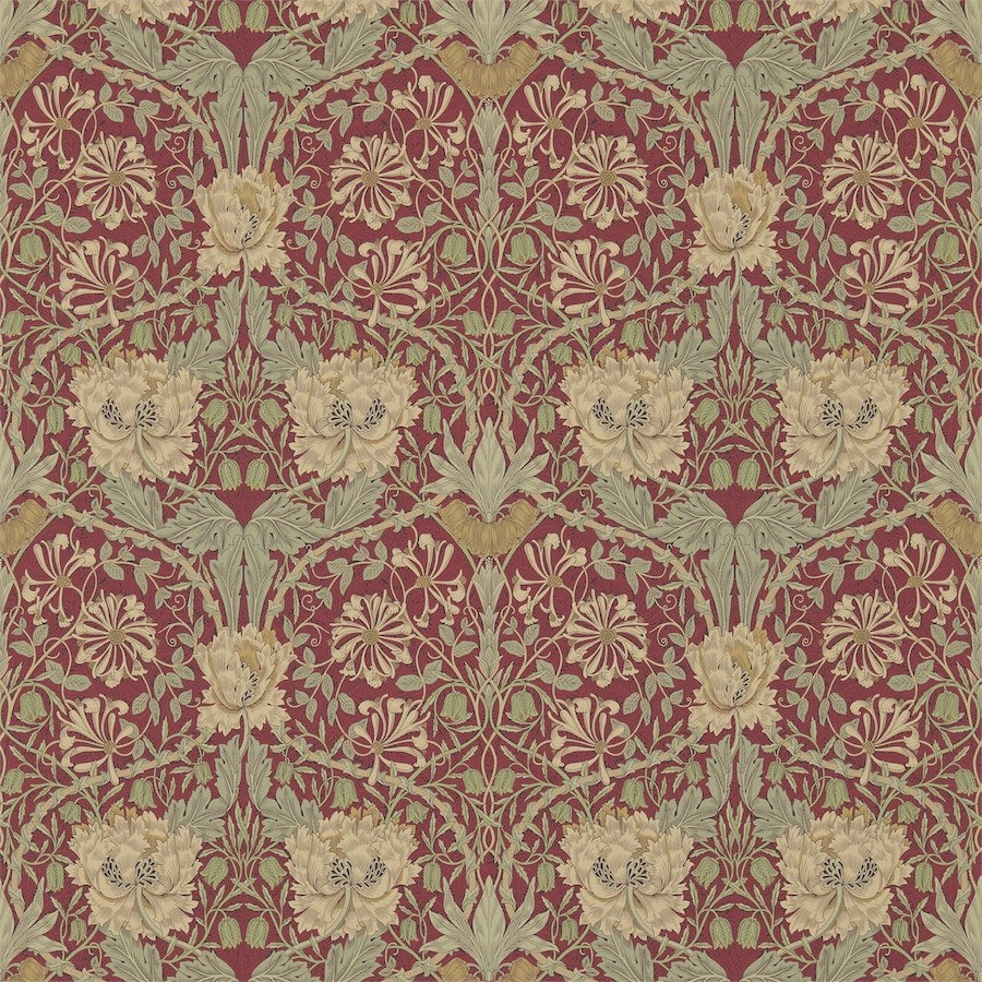 Morris and Co Tapet Honeysuckle & Tulip Red Gold