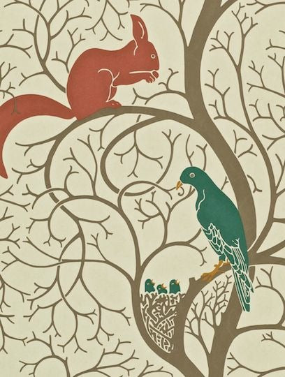 Sanderson Tapet Squirrel and Dove Teal/Red