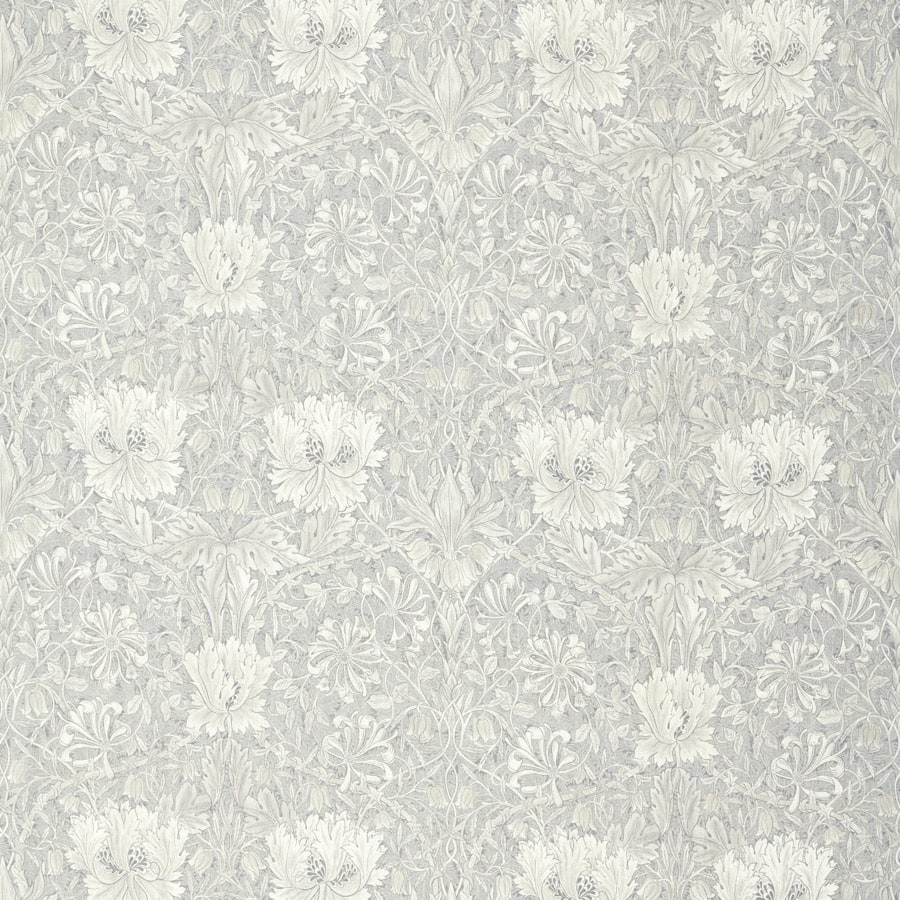 Morris and Co Tyg Pure Honeysuckle & Tulip Print Light Grey Blue
