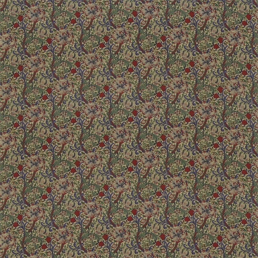 Morris and Co Tyg Golden Lily Minor Biscuit Indigo/Red