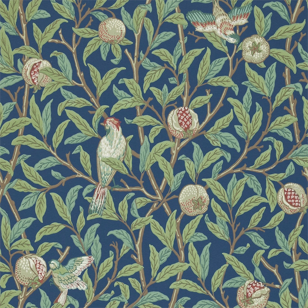 Morris and Co Tapet Bird & Pomegranate Blue Sage