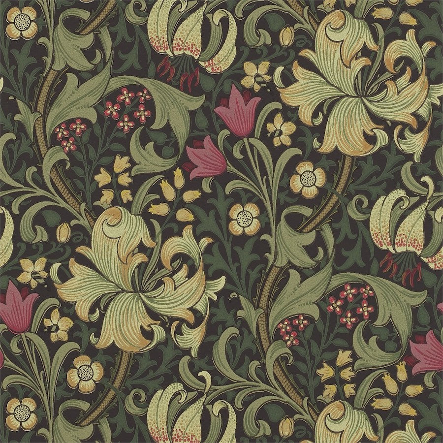 Morris and Co Tapet Golden Lily Charcoal Olive