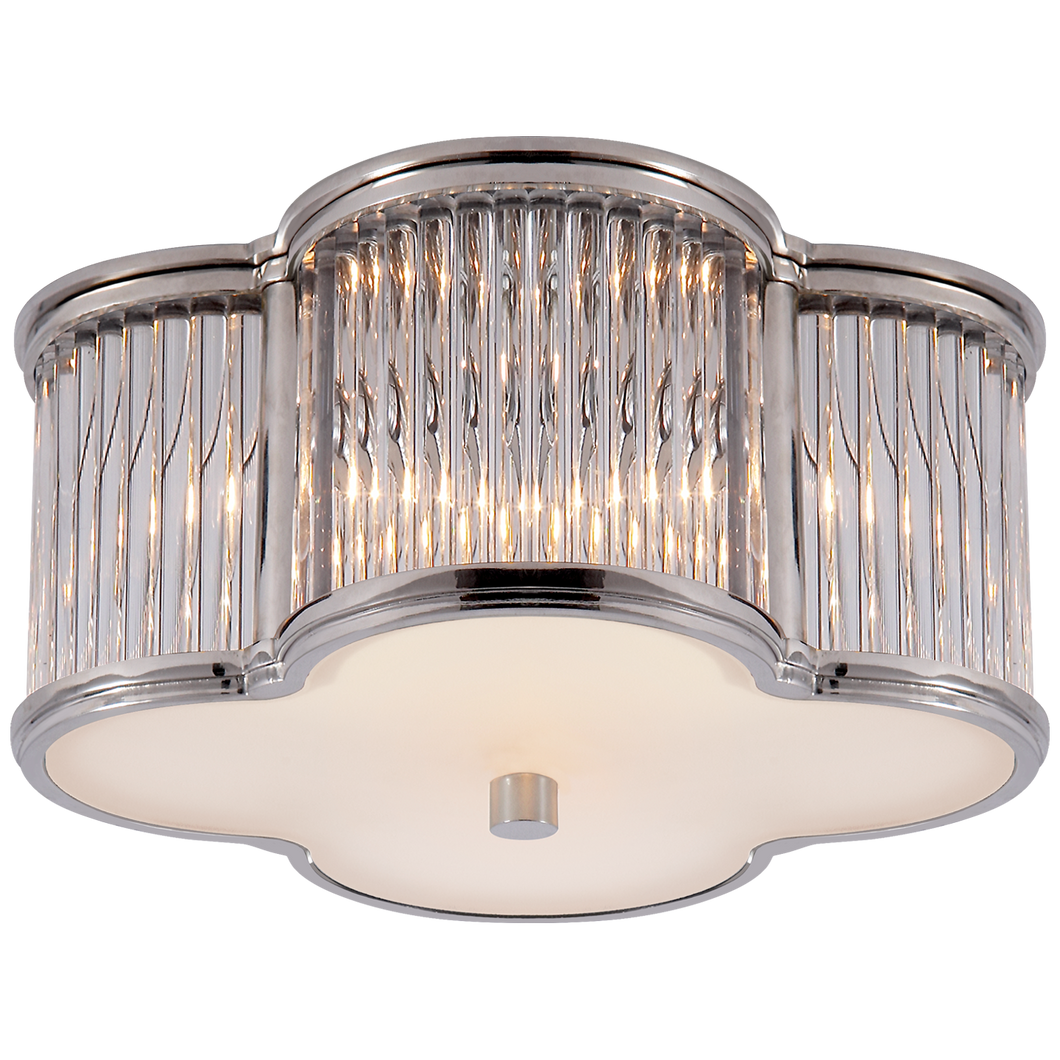 Basil Small Flush Mount in Polished Nickel and Clear Glass Rods with Frosted Glass