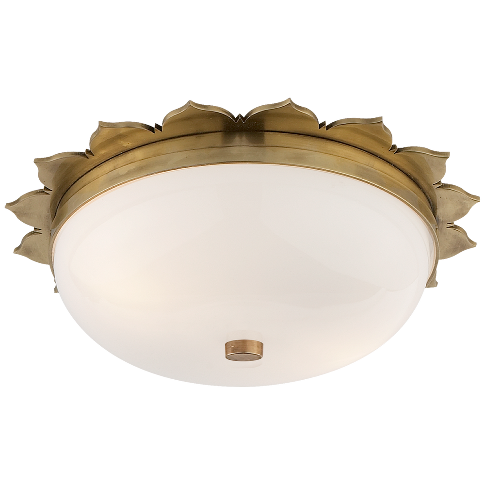 Rachel Small Flush Mount in Natural Brass with White Glass