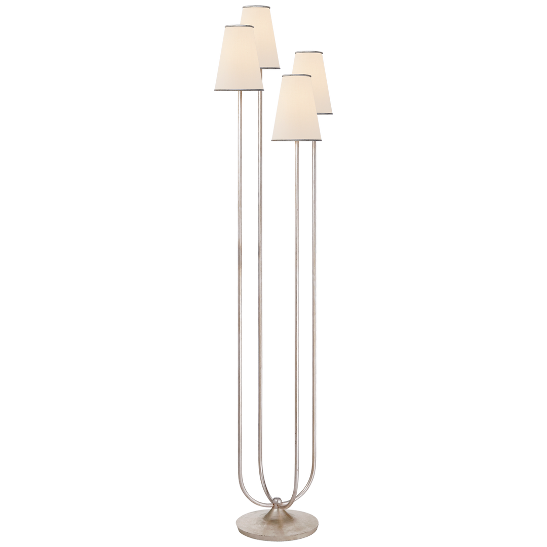 Montreuil Floor Lamp in Burnished Silver Leaf with Linen Shades