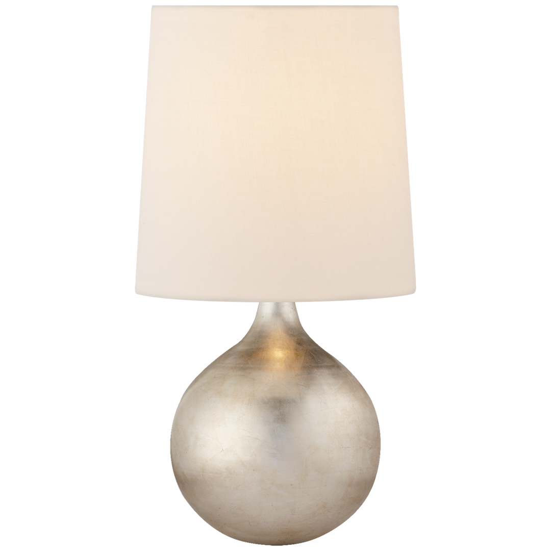 Warren Mini Table Lamp in Burnished Silver Leaf with Linen Shade