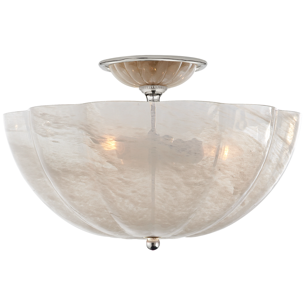 Rosehill Semi-Flush in Polished Nickel with White Strie Glass