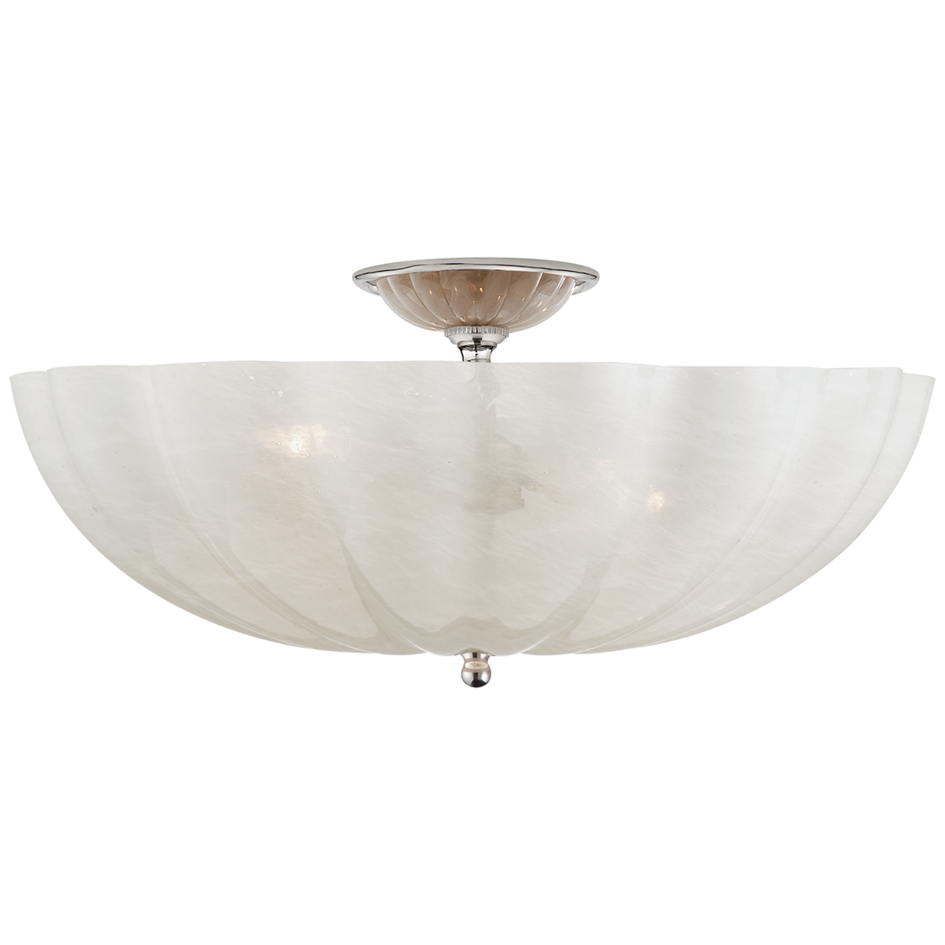 Rosehill Large Semi-Flush Mount in Polished Nickel with White Strie Glass