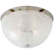Serein Medium Flush Mount in Polished Nickel with White Strie Glass