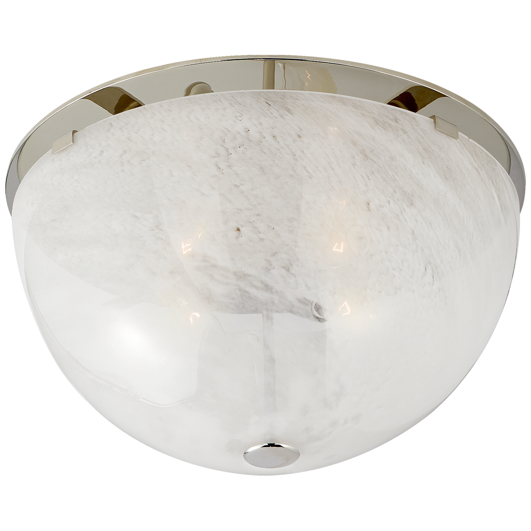 Serein Large Flush Mount in Polished Nickel with White Strie Glass