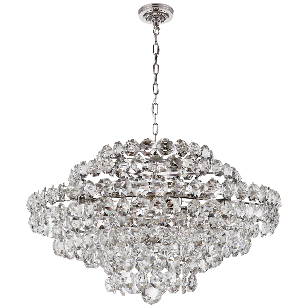 Sanger Large Chandelier in Polished Nickel with Crystal
