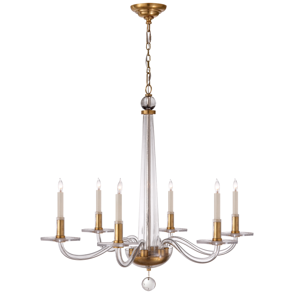 Robinson Medium Chandelier in Antique-Burnished Brass and Clear Glass
