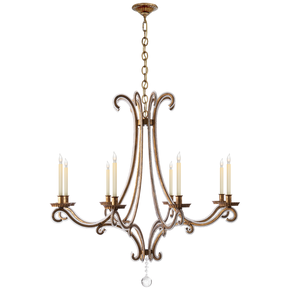 Oslo Large Chandelier in Gilded Iron with Crystal