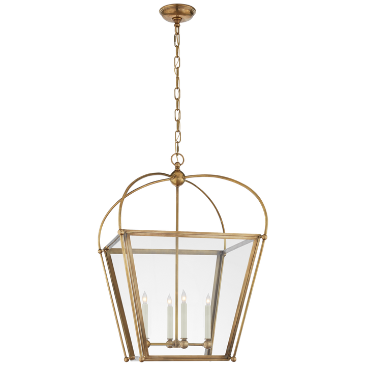 Riverside Medium Square Lantern in Antique-Burnished Brass with Clear Glass