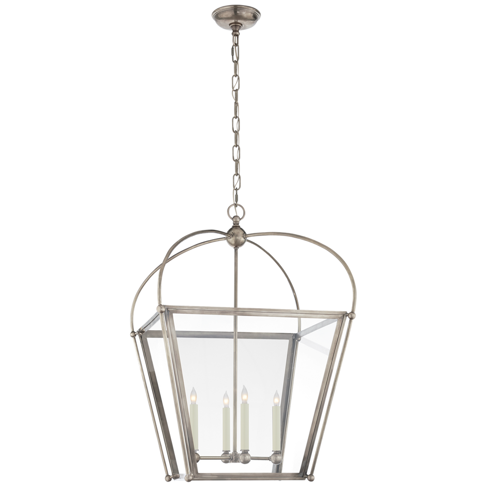Riverside Medium Square Lantern in Antique Nickel with Clear Glass