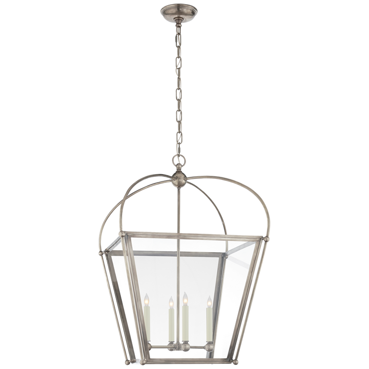 Riverside Medium Square Lantern in Antique Nickel with Clear Glass