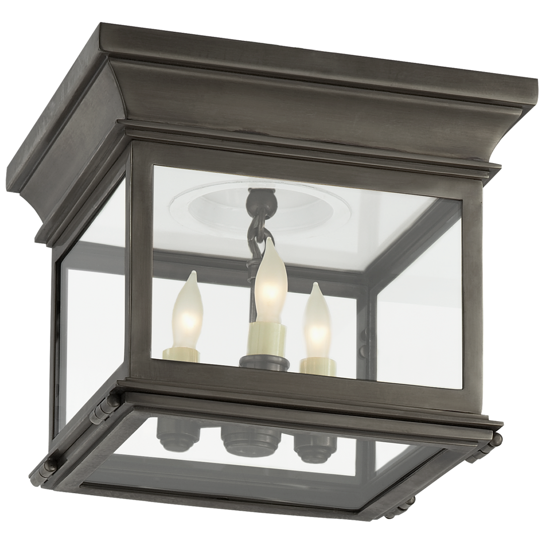 Club Small Square Flush Mount in Bronze with Clear Glass