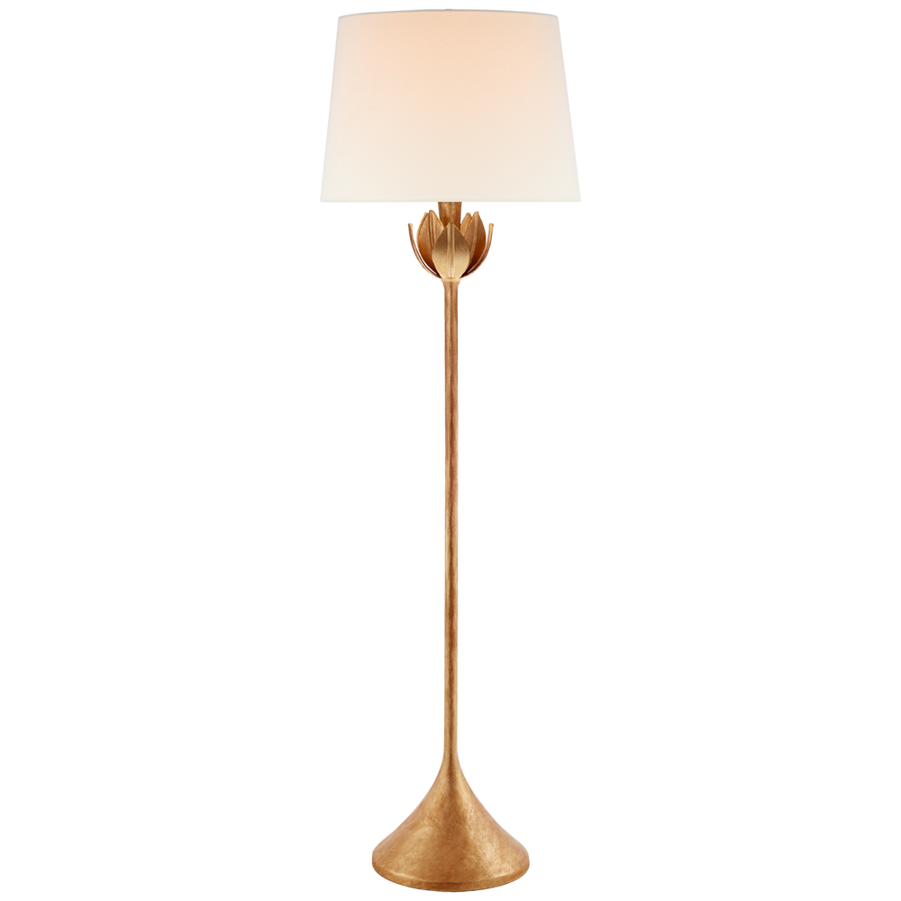 Alberto Large Floor Lamp in Antique Gold Leaf with Linen Shade