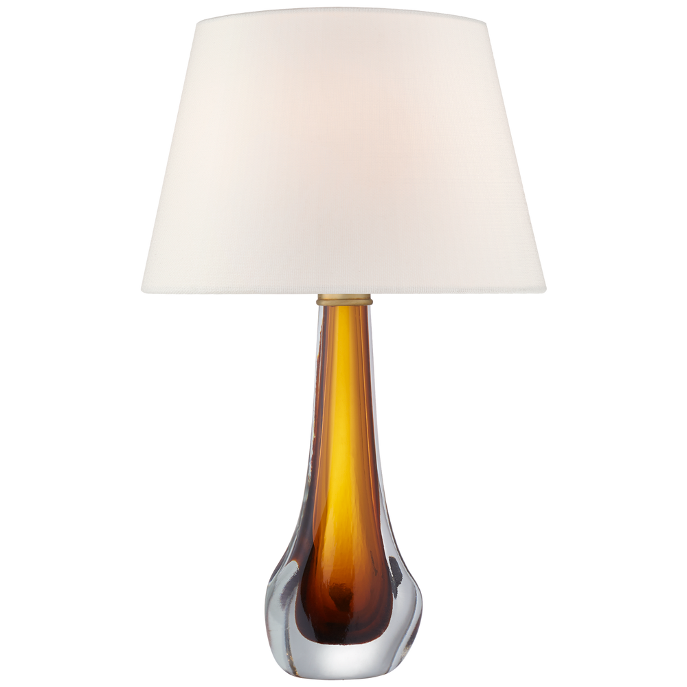 Christa Large Table Lamp in Amber Glass with Linen Shade