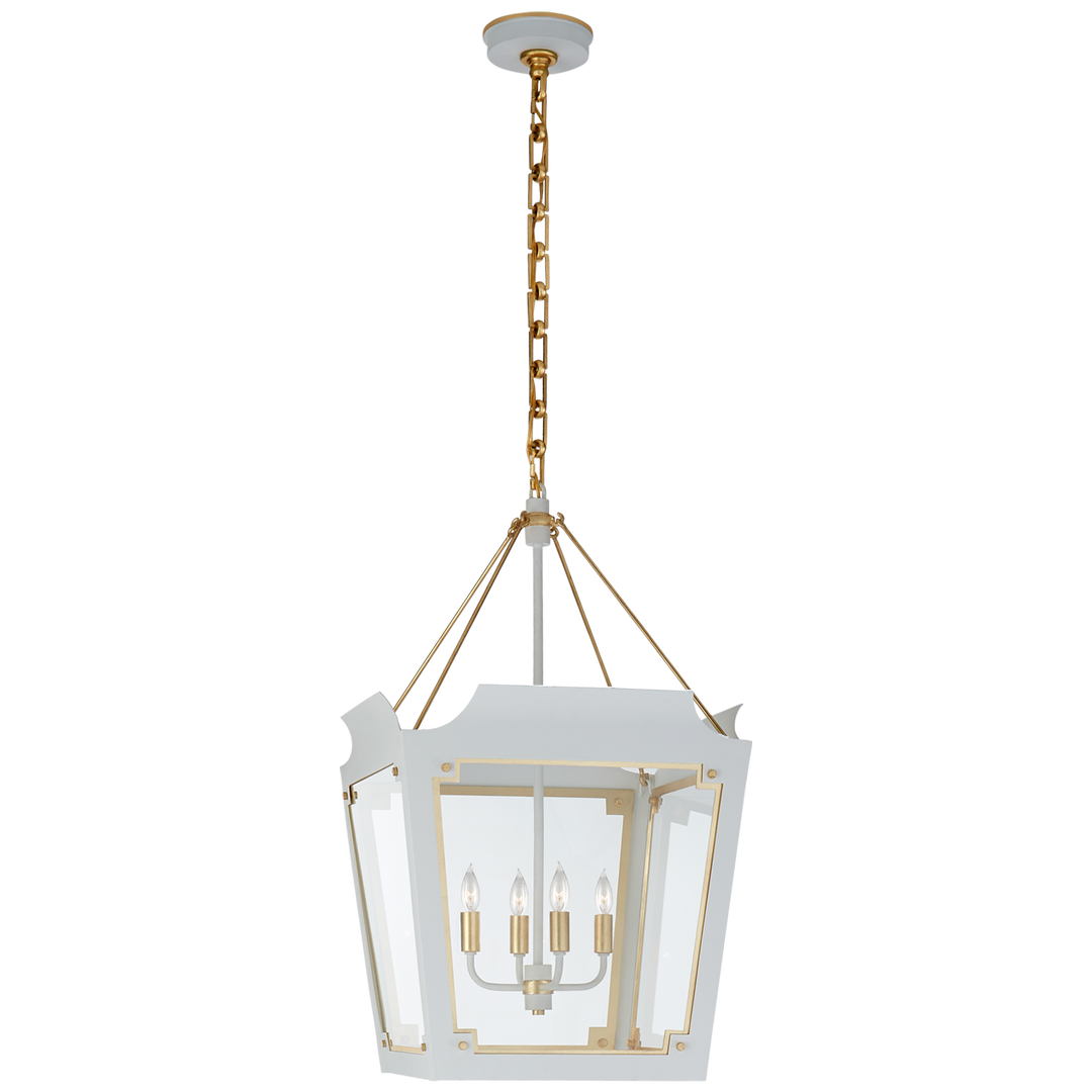 Caddo Medium Lantern in Soft White and Gild with Clear Glass