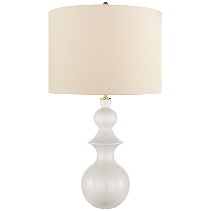 Saxon Large Table Lamp in New White with Cream Linen Shade