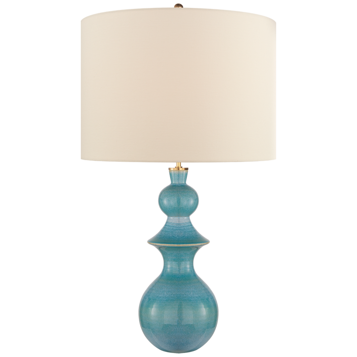 Saxon Large Table Lamp in Sandy Turquoise with Cream Linen Shade
