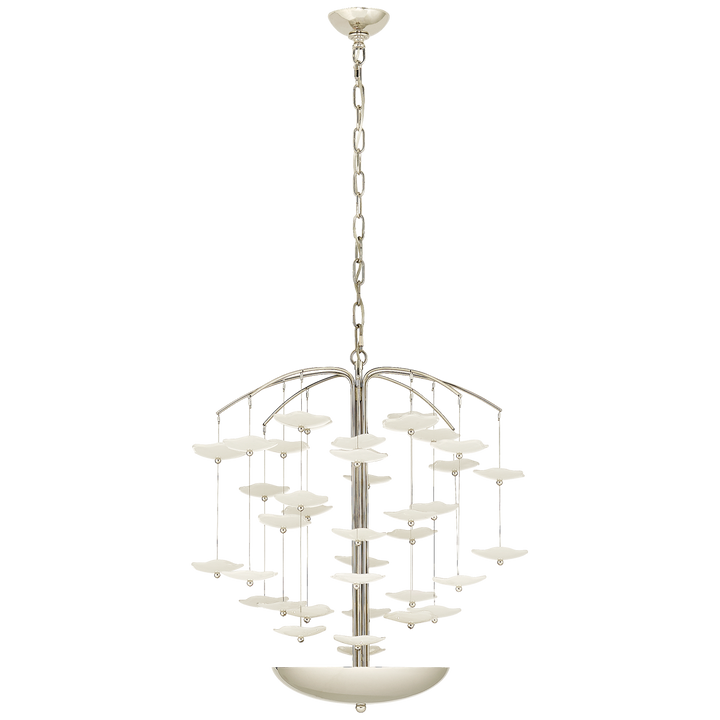 Leighton Medium Cascading Chandelier in Polished Nickel with Cream Tinted Glass