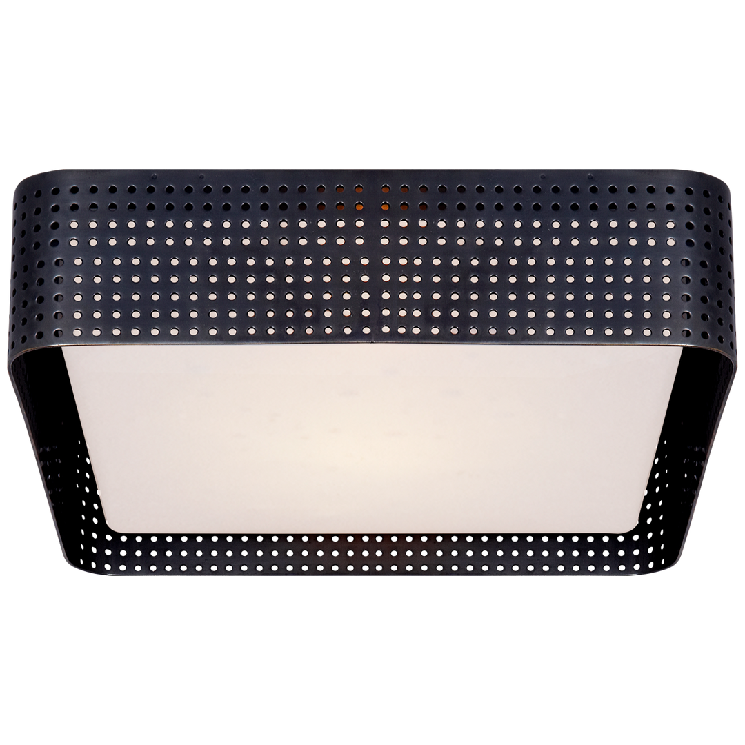 Precision Large Square Flush Mount in Bronze with Clouded Glass