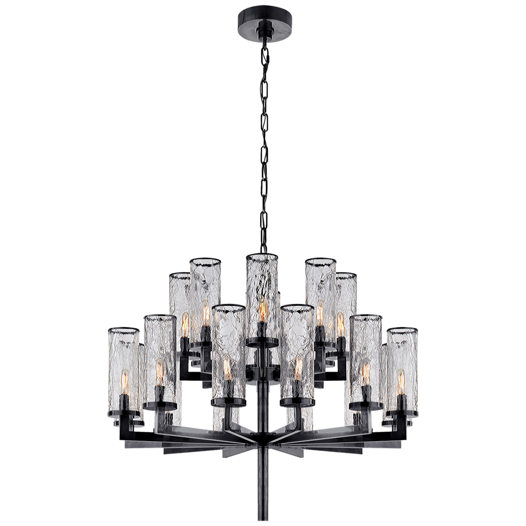 Liaison Double Tier Chandelier in Bronze with Crackle Glass