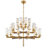 Liaison Triple Tier Chandelier in Antique-Burnished Brass with Crackle Glass