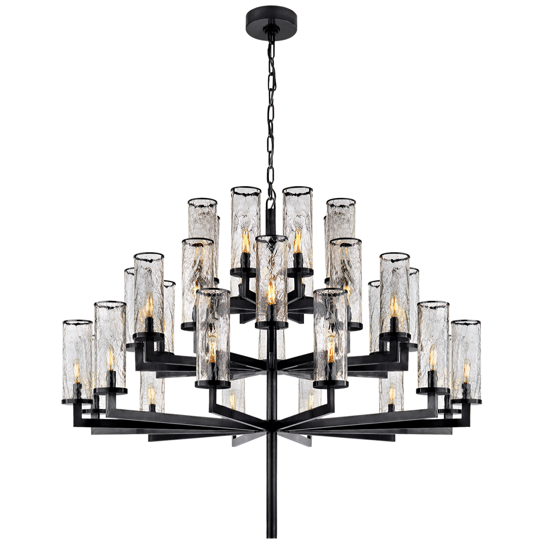 Liaison Triple Tier Chandelier in Bronze with Crackle Glass