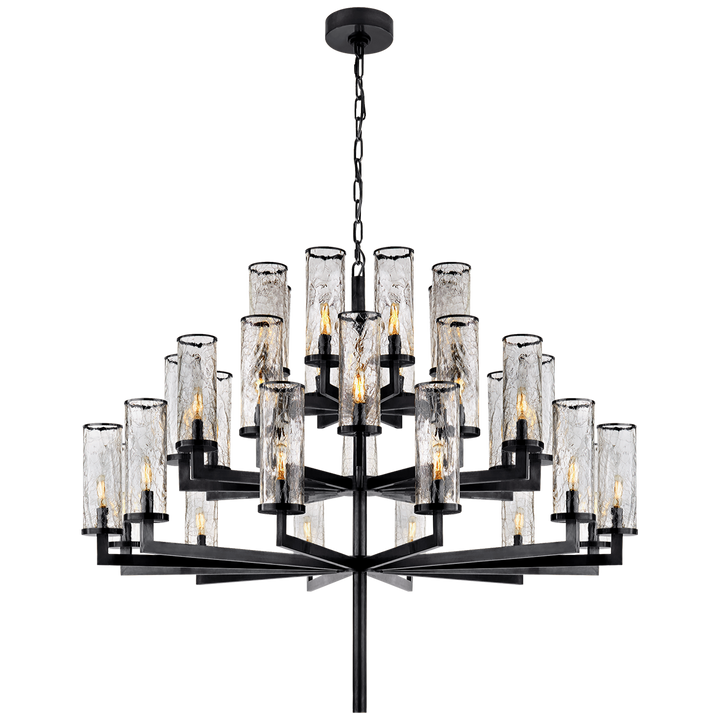 Liaison Triple Tier Chandelier in Bronze with Crackle Glass