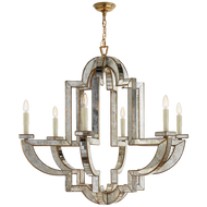 Lido Large Chandelier in Antique Mirror and Hand-Rubbed Antique Brass