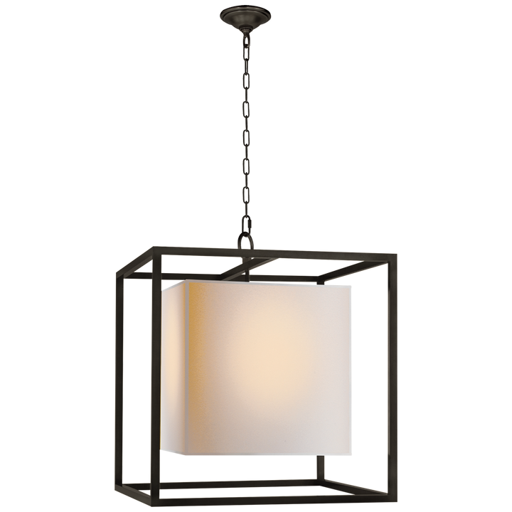 Caged Medium Lantern in Bronze with Natural Paper Shade