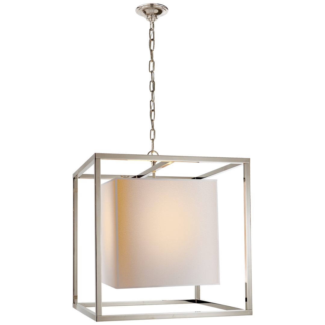 Caged Medium Lantern in Polished Nickel with Natural Paper Shade