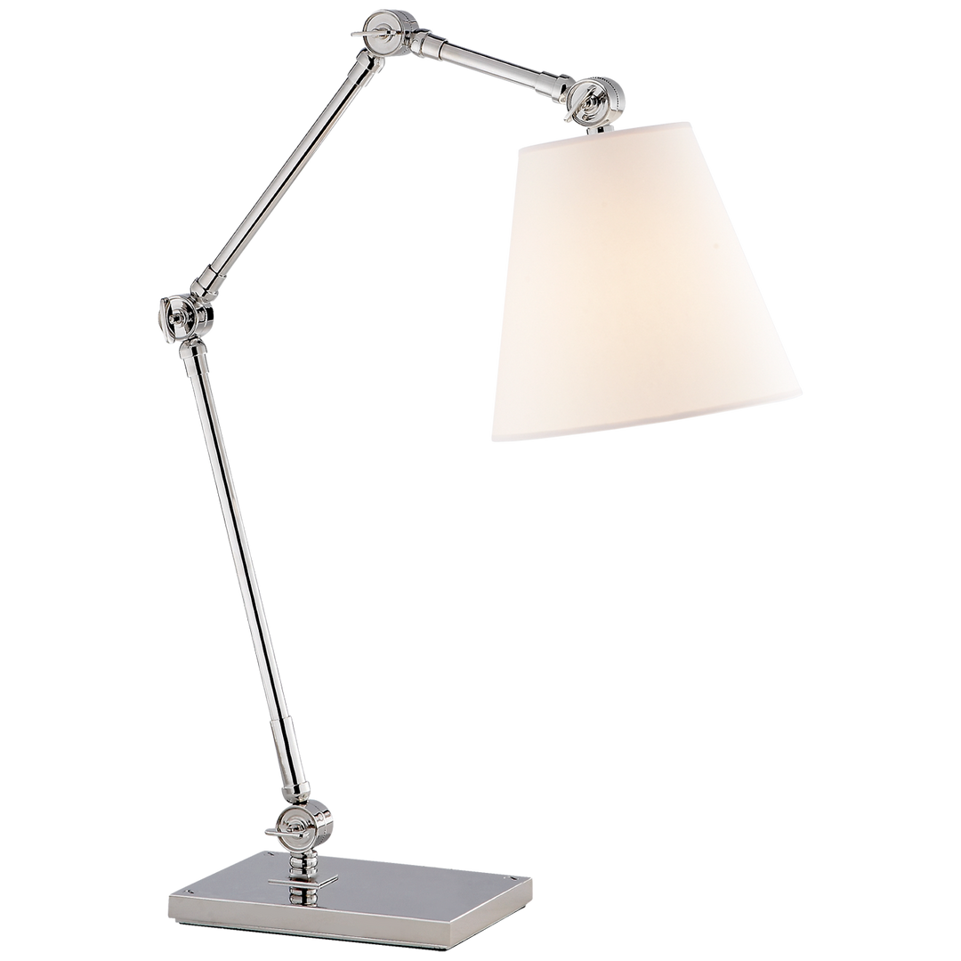 Graves Task Lamp in Polished Nickel with Linen Shade