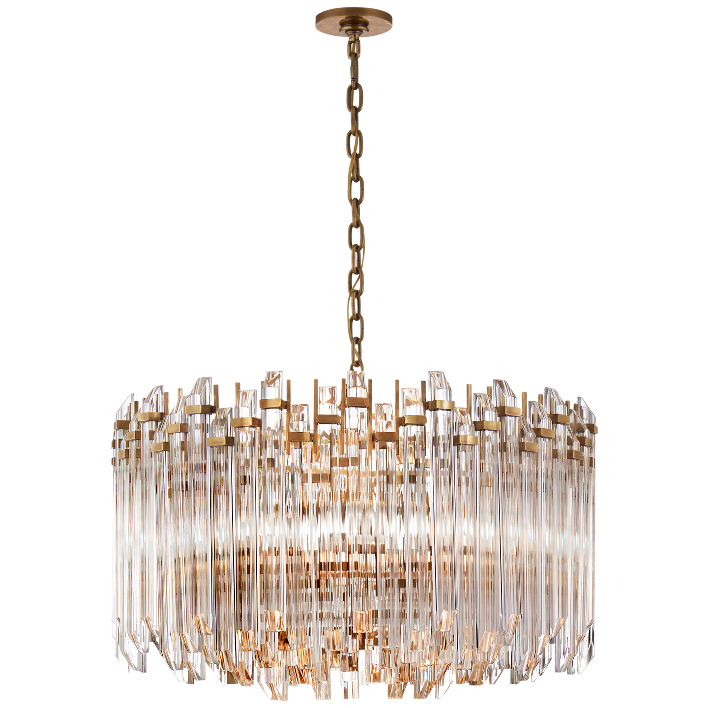 Lataa kuva Galleria-katseluun, Adele Large Wide Drum Chandelier in Hand-Rubbed Antique Brass with Clear Acrylic
