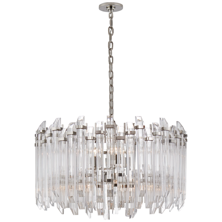 Adele Large Wide Drum Chandelier in Polished Nickel with Clear Acrylic