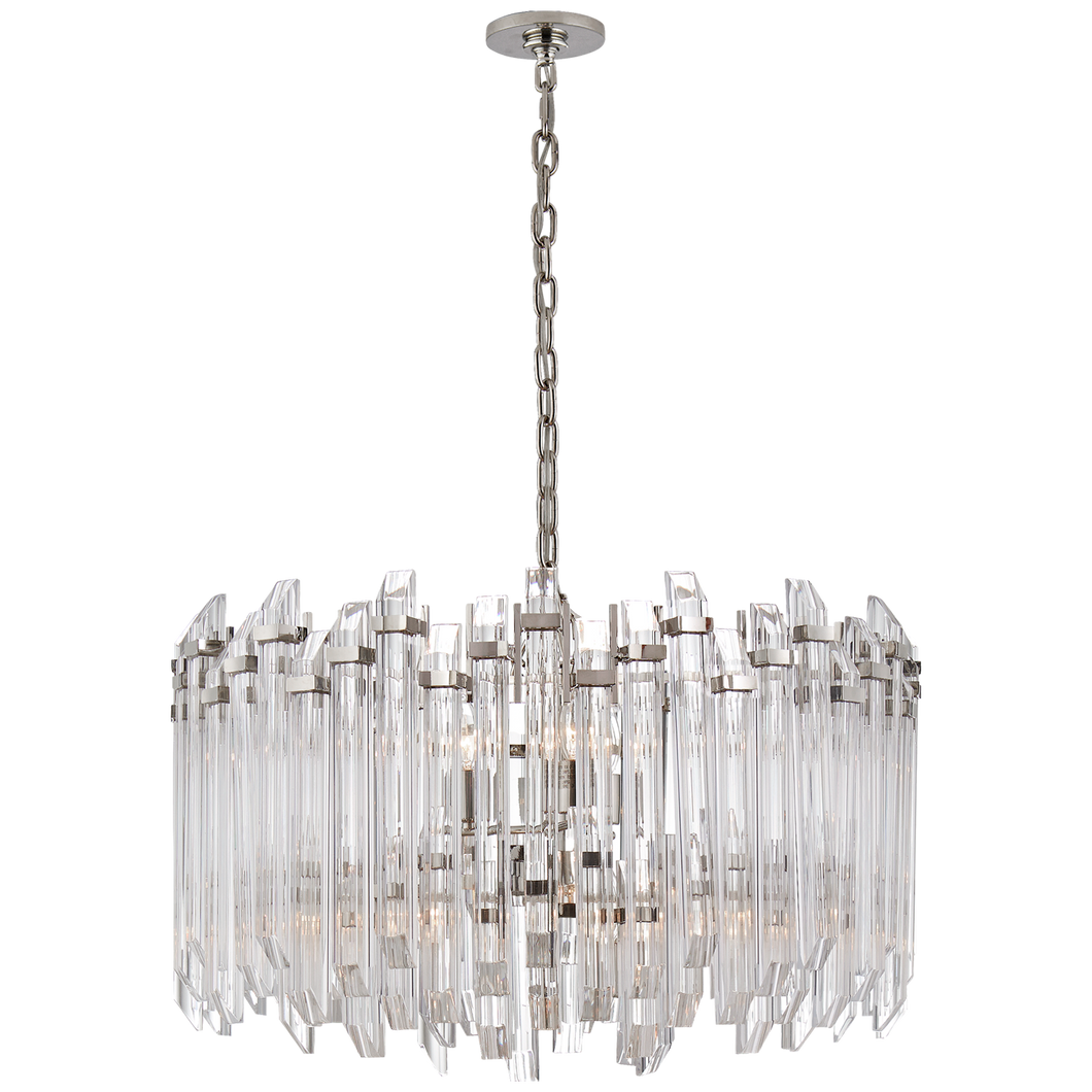 Adele Large Wide Drum Chandelier in Polished Nickel with Clear Acrylic